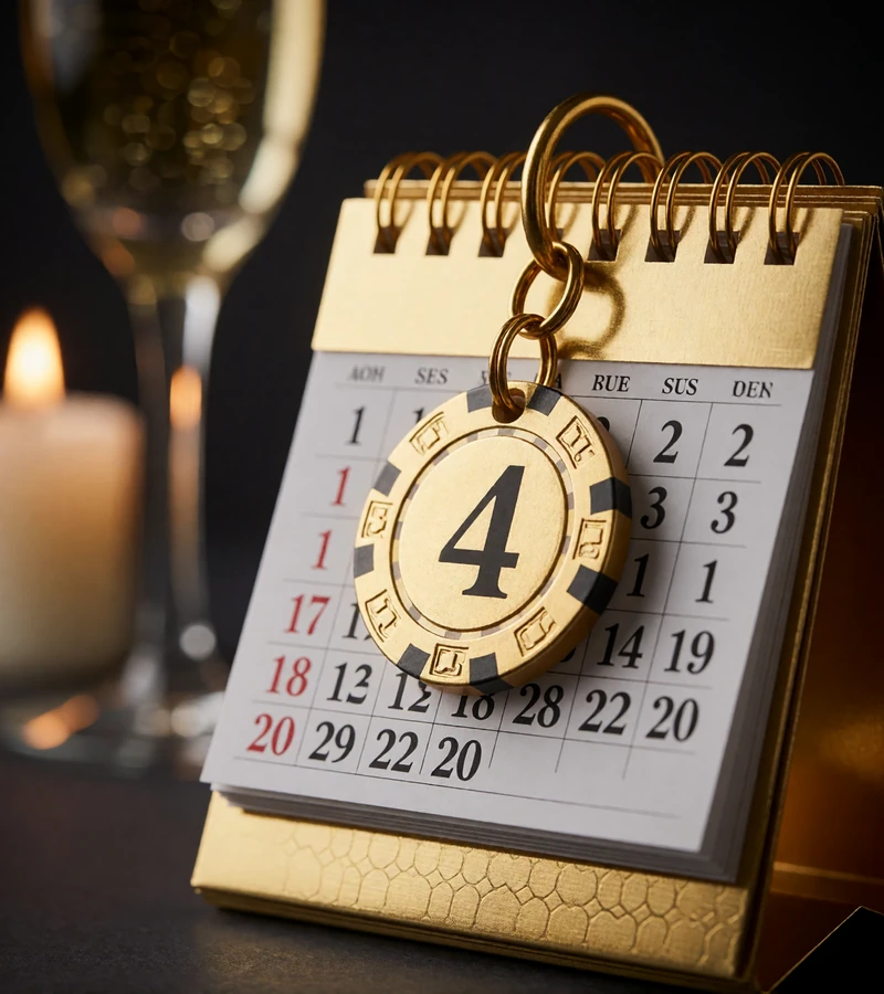 Goldener Kalender mit Casino-Chip am Wochenende als Symbol f&uuml;r die Reload-Boni im Millioner Casino