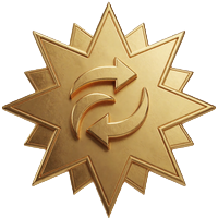 Goldenes Sternabzeichen mit Drehpfeilen als Freispiel-Preis der Bonus Crab