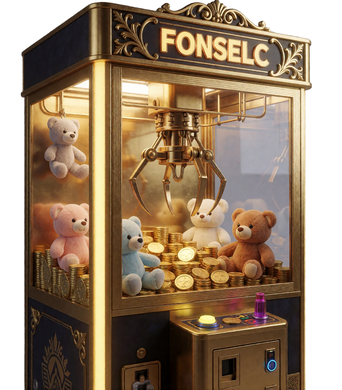 Goldene Bonus Crab Greifmaschine gef&uuml;llt mit Pl&uuml;schtieren und Goldm&uuml;nzen im Claw Machine Casino