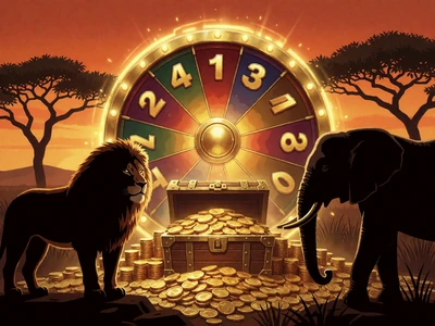 Mega Moolah Jackpot Slot mit goldenem L&ouml;wen und Schatztruhe voller M&uuml;nzen