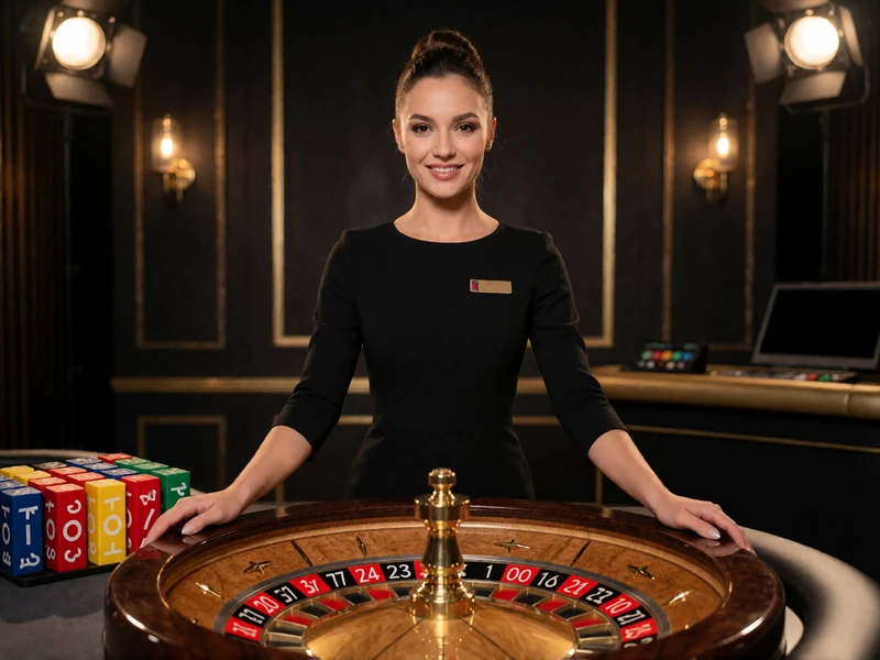 Elegante Live-Dealerin im schwarzen Kleid am goldenen Roulettetisch im Millioner Live Casino