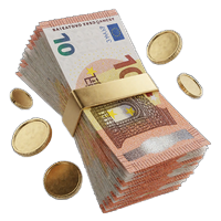 Stapel Euro-Scheine mit goldenem Band als Echtgeld-Preis der Bonus Crab