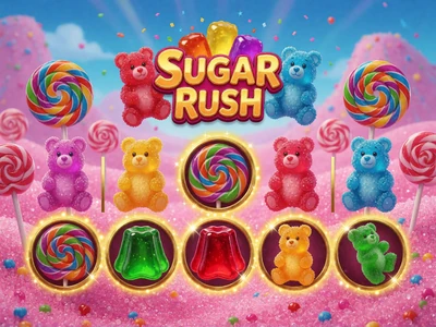 Sugar Rush Slot mit bunter S&uuml;&szlig;igkeitenwelt, Gummib&auml;rchen und funkelnden Multiplikatoren